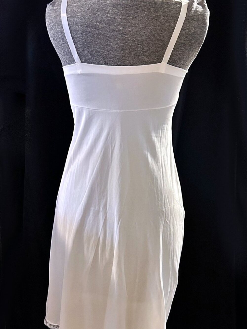Vintage 80's White Nylon Full Slip Size SM Lace Bodice Adjustable Length - Picture 5 of 6